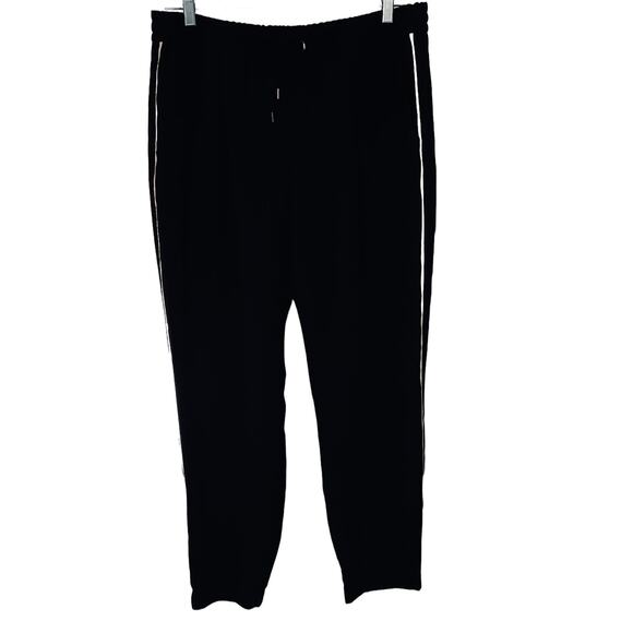 RENE LEZARD HI-RISE GYM TRACK JOG PANTS, WOMENS, M, BLACK-LT. PINK & SILVER TRIM - Picture 1 of 11